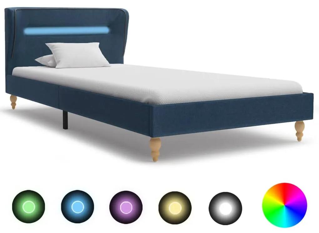 Estrutura de cama com LEDs em tecido 90x200 cm azul