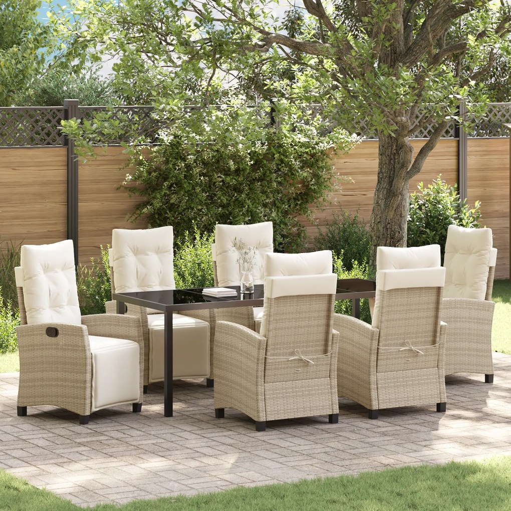Conjunto de Jantar de Jardim 7 Peças Rattan Poliéster Bege