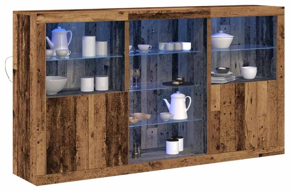 Aparador com Luzes LED Madeira Velha 181,5 x 37 x 100 cm Madeira de En