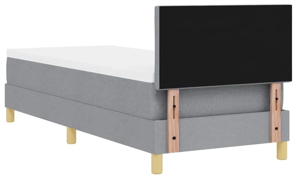 Cama Box Spring com Colchão &amp; LED Cinza Claro 80x200 cm Tecido