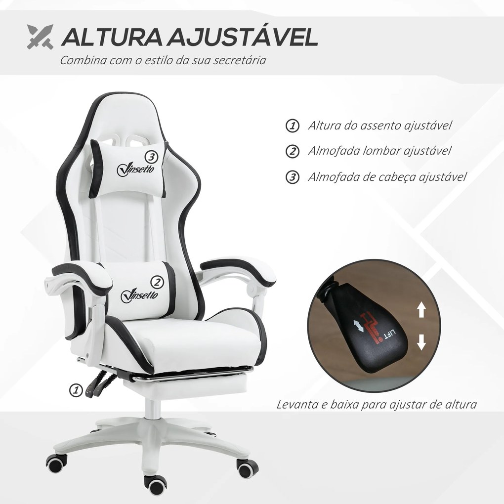 Vinsetto Cadeira Gaming Cadeira Gamer Racing de Couro PU com Altura Aj