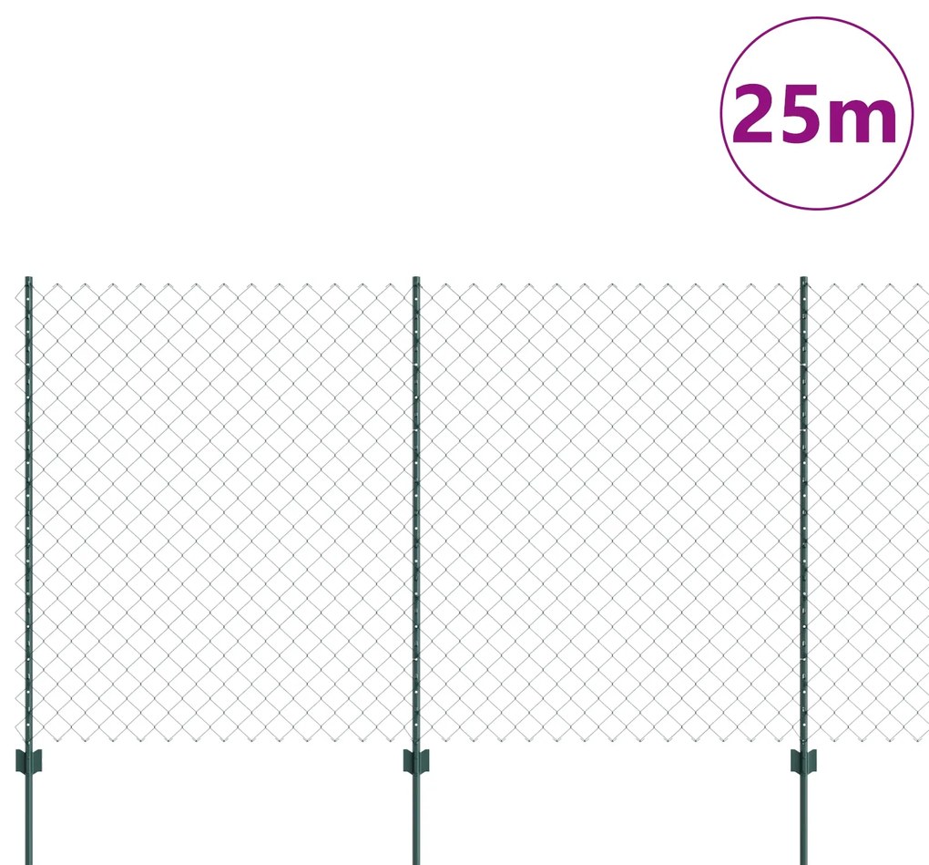 Cerca de Cadeia com 22 Postes U Verde 1,4x25 m Aço
