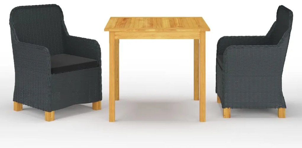 3 pcs conjunto de jantar para jardim cinzento-escuro