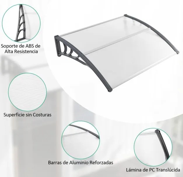 Marquise para janela ou porta proteção solar, toldo exterior 122 x 99 x 28 cm cinza