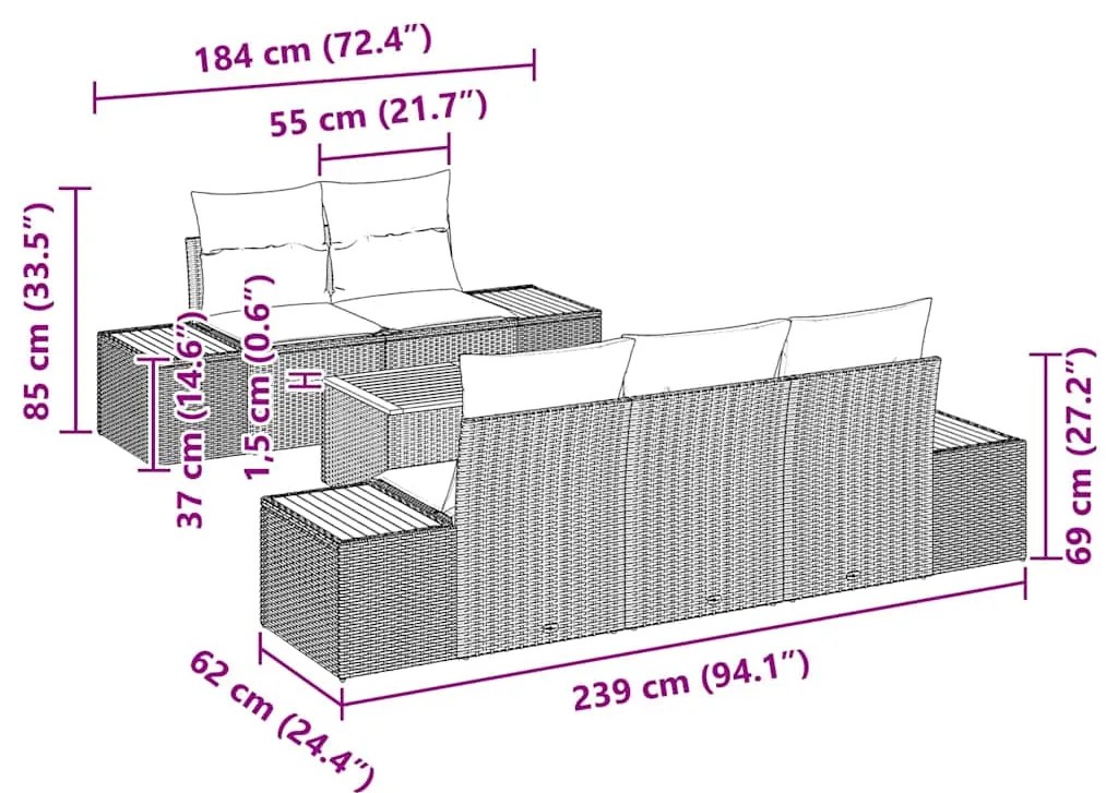 Conjunto de Sofá de Jardim vidaXL de 6 Peças com Almofadas em Bege de