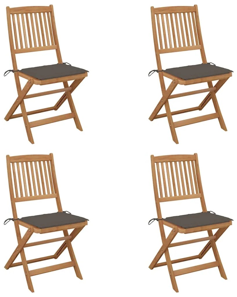 vidaXL Cadeiras de jardim dobráveis c/ almofadões 4 pcs acácia maciça