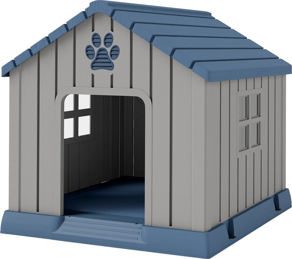 Compartimento aberto para cães de exterior, com aberturas de ventilação e piso elevado, 85 x 79 x 82 cm, azul