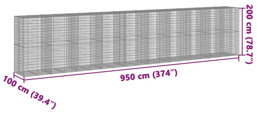 Cesto gabião com cobertura 950x100x200 cm ferro galvanizado