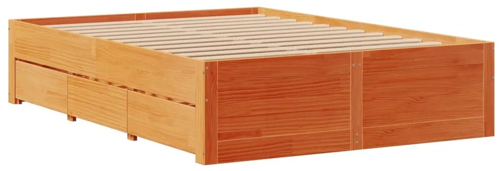 Cama sem colchão com gavetas pinho maciço castanho-mel