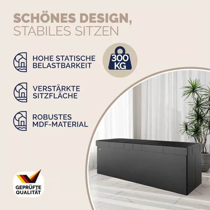 Banco com espaço de armazenamento 115x38x38cm dobrável preto
