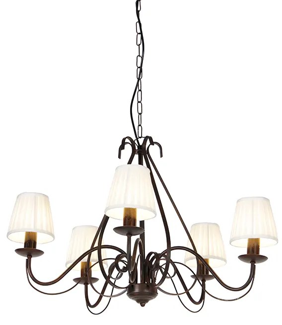 Candeeiro de candelabros castanho com abajur de clip em tecido plissado 5 luzes - Giuseppe Clássico / Antigo