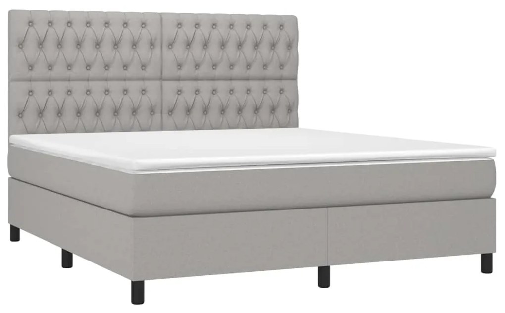 Cama box spring c/ colchão e LED 180x200 cm tecido cinza-claro