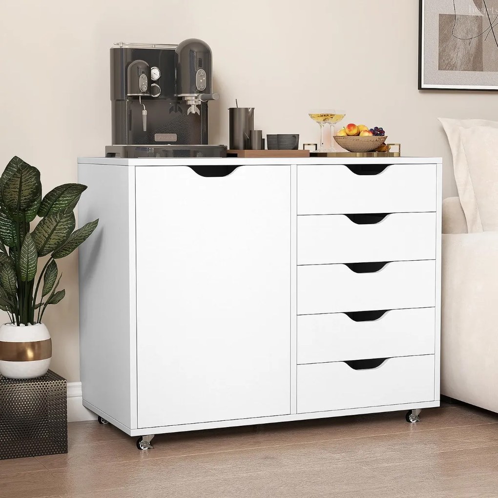 Arquivo escritório 78 x 40 x 65 cm com 5 gavetas com 4 rodas giratórias Branco