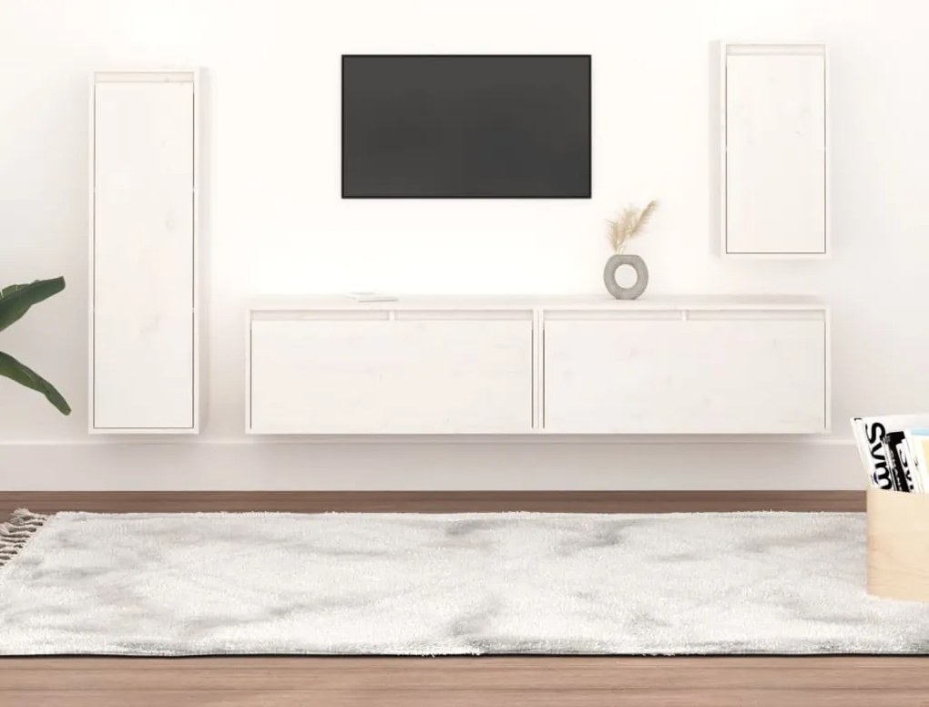 Móveis de TV 4 pcs madeira de pinho maciça branco