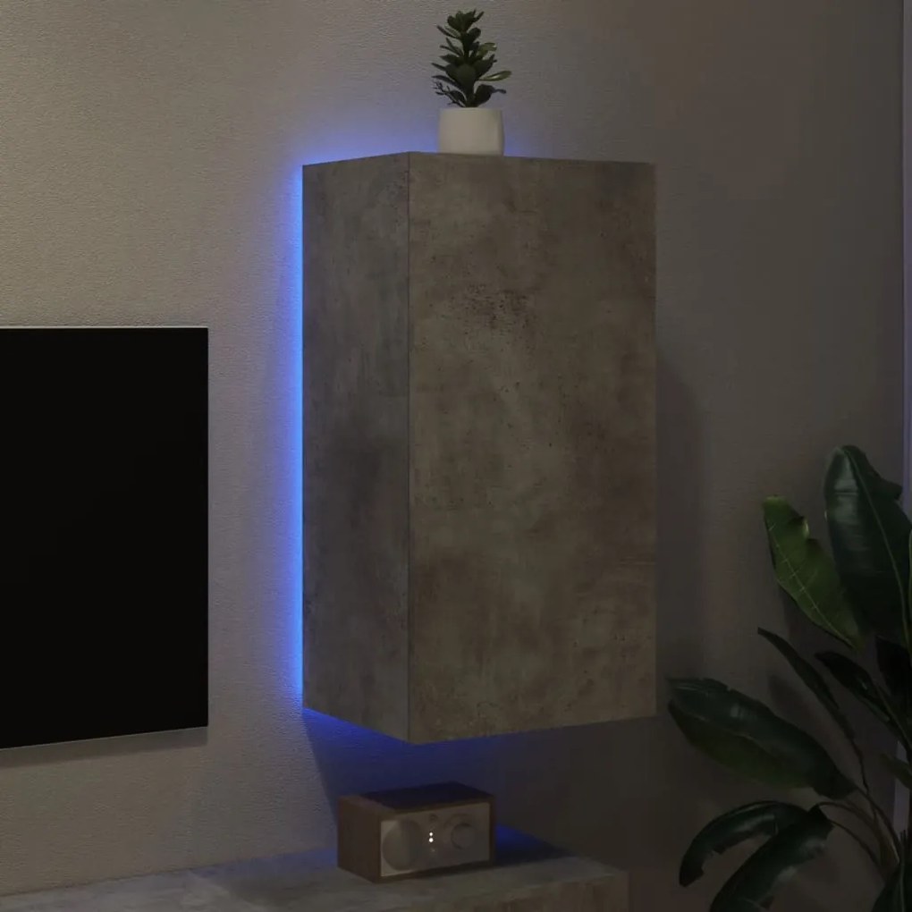 Móvel de parede p/ TV c/ luzes LED 40,5x35x80 cm cinza cimento
