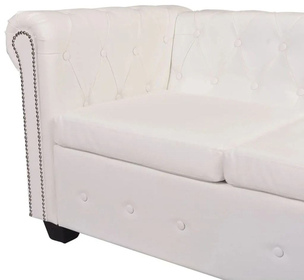 Sofá Chesterfield - De Canto com 5 Lugares - Cor Branco - Couro Artifi