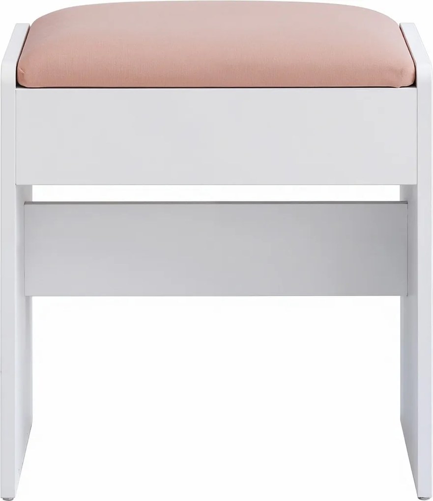 Banco para toucador estofado para maquilhagem em veludo 28,6 x 45 x 49,5 cm, com pés antiderrapantes branco-rosa