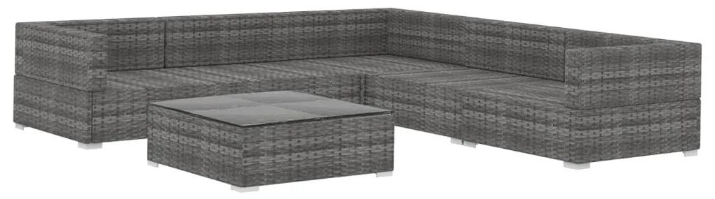 6 pcs conjunto lounge de jardim c/ almofadões vime PE cinzento