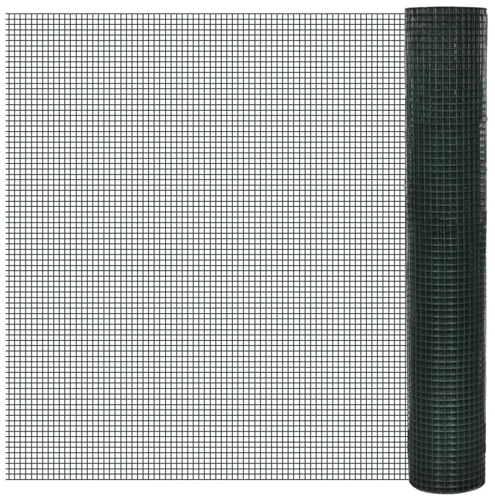 vidaXL Cerca arame p/ galinheiro c/ revestimento PVC 10x1 m aço verde