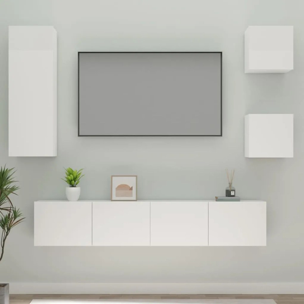 vidaXL 5 pcs conjunto móveis de TV madeira processada branco brilhante