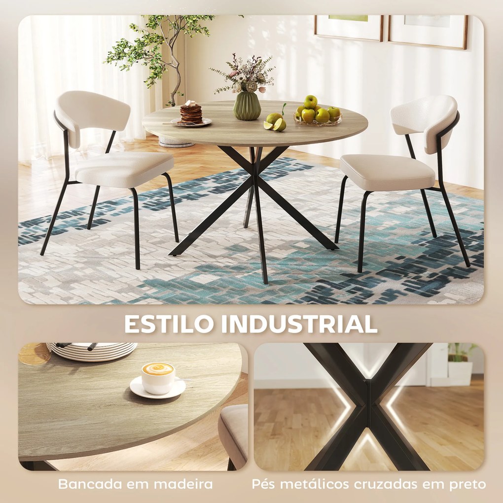 Mesa de Refeição Redonda (CADEIRAS NÃO INCLUIDAS) para 4 Pessoas Mesa de Cozinha Industrial com Estrutura de Aço Ø120x75 cm Castanha