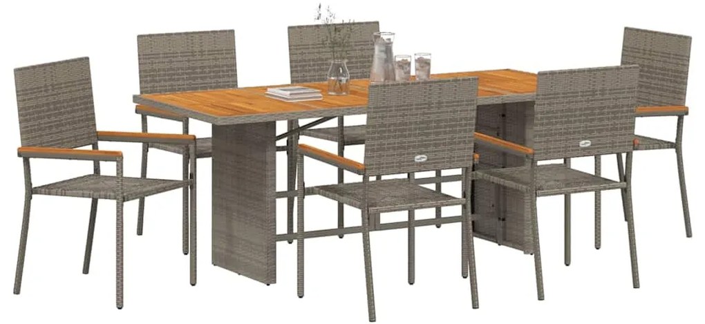 Conjunto de Jantar para Jardim vidaXL 7 Peças Cinza Poli Rattan
