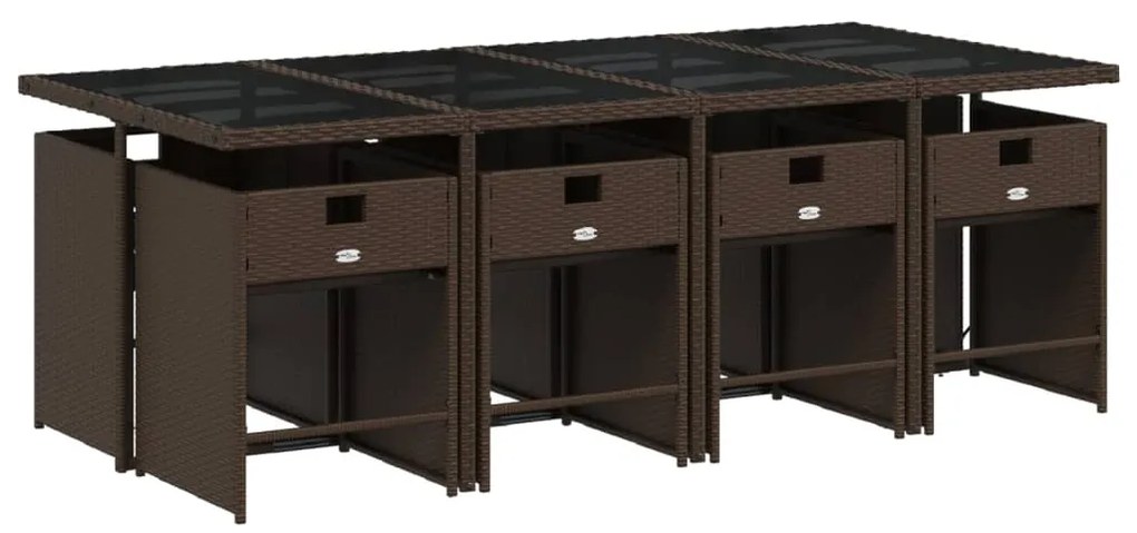9 pcs conjunto jantar p/ jardim c/ almofadões vime PE castanho