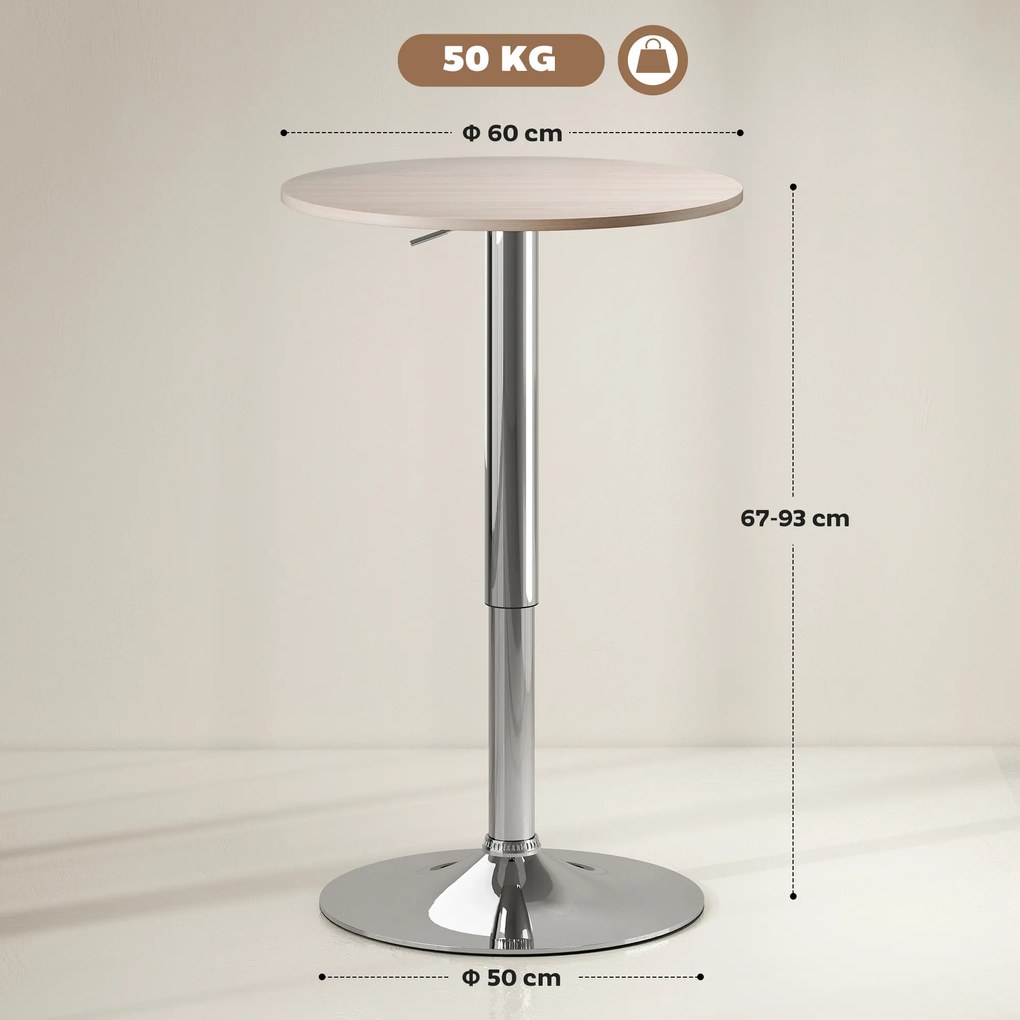 Mesa de Bar com Altura Ajustável Ø60x67-93 cm Giratória 360° com Base Redonda (BANCOS NÃO INCLUÍDOS) Mesa Alta Moderna para Cozinha Ø60x67-93 cm Madei