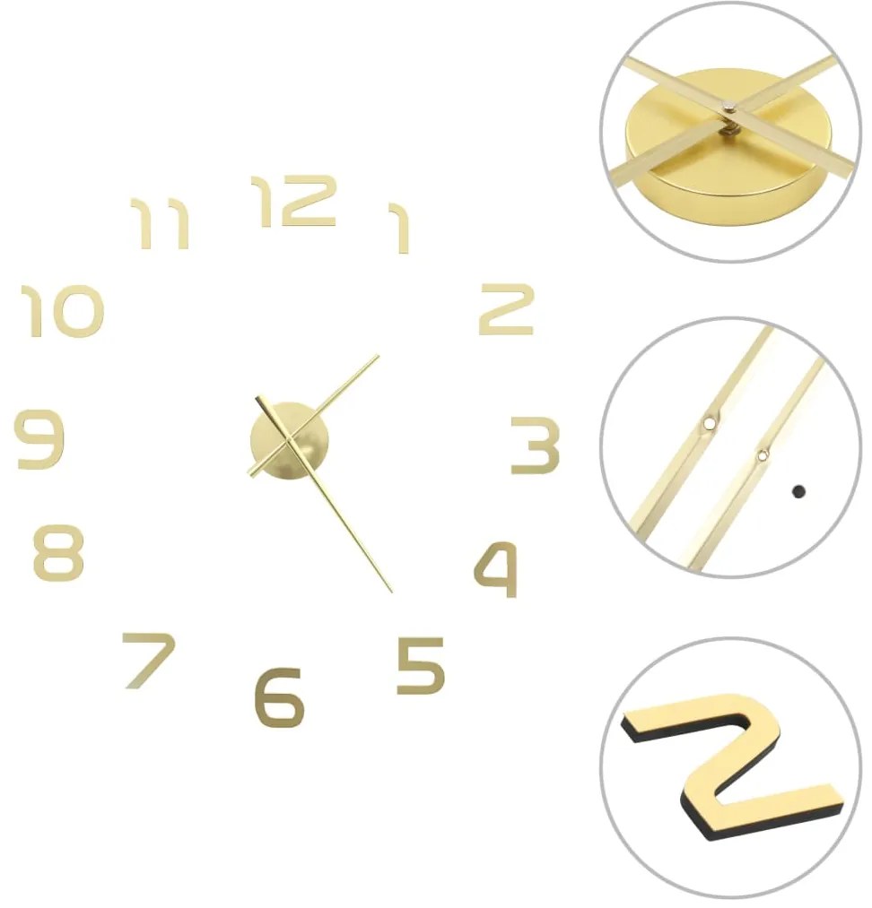 Relógio de parede 3D com design moderno 100 cm XXL dourado