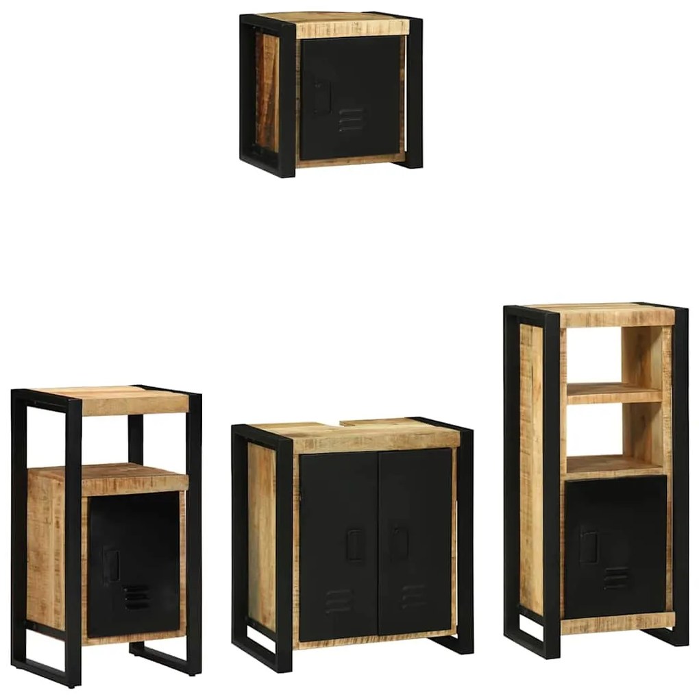 Conjunto de Móveis para Banheiro 4 pcs Madeira de manga maciça