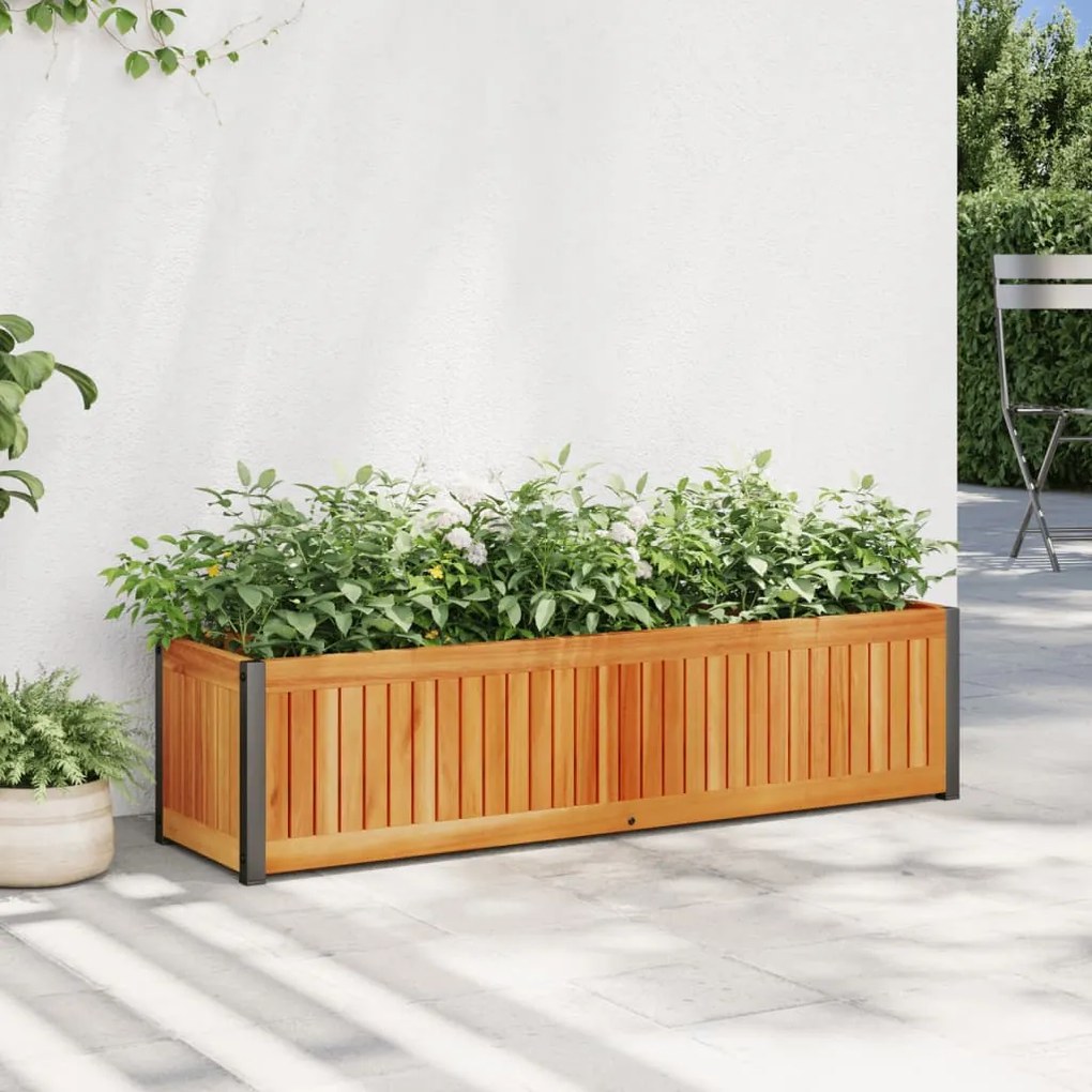 vidaXL Vaso/floreira de jardim 110x30x27,5 cm acácia maciça e aço