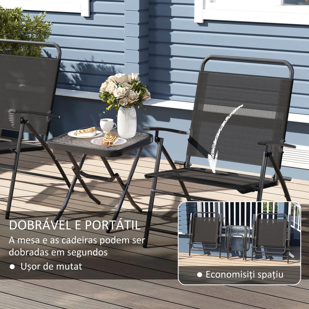 Conjunto de Mesa e Cadeiras de 3 Peças Móveis de Jardim Dobráveis com