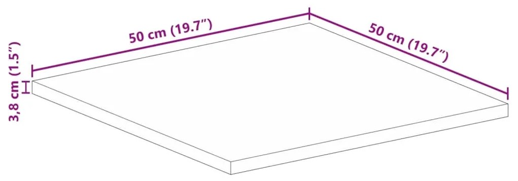 Tampo de mesa quadrado 50x50x3,8 cm mangueira áspera maciça