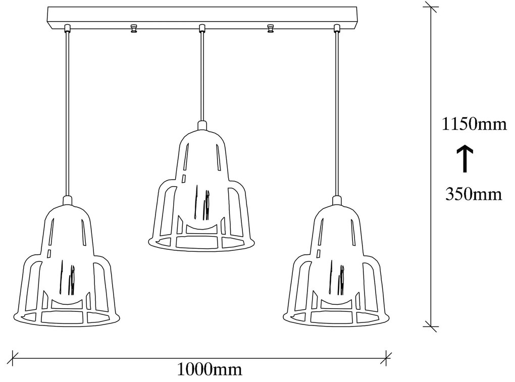 Candeeiro Suspenso Endustri – Preto – 100 x 20 cm