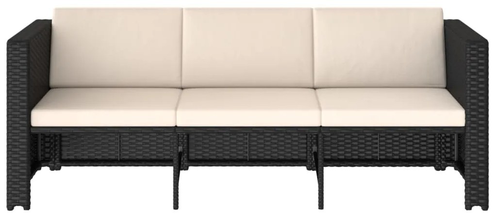 4 pcs conjunto lounge de jardim c/ almofadões vime PE preto
