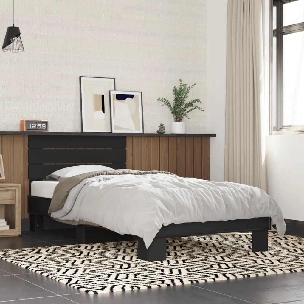 vidaXL Estrutura de cama 90x200 cm derivados de madeira/metal preto