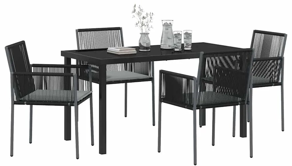 Conjunto de jantar para o jardim com almofadas - 5 peças, preto, ratta