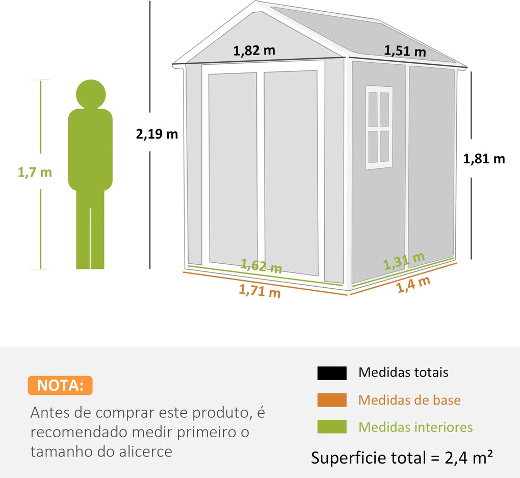 Abrigo de Jardim em Resina 182x151x219 cm com Piso Janela Ventilação Portas Duplas Cinzento