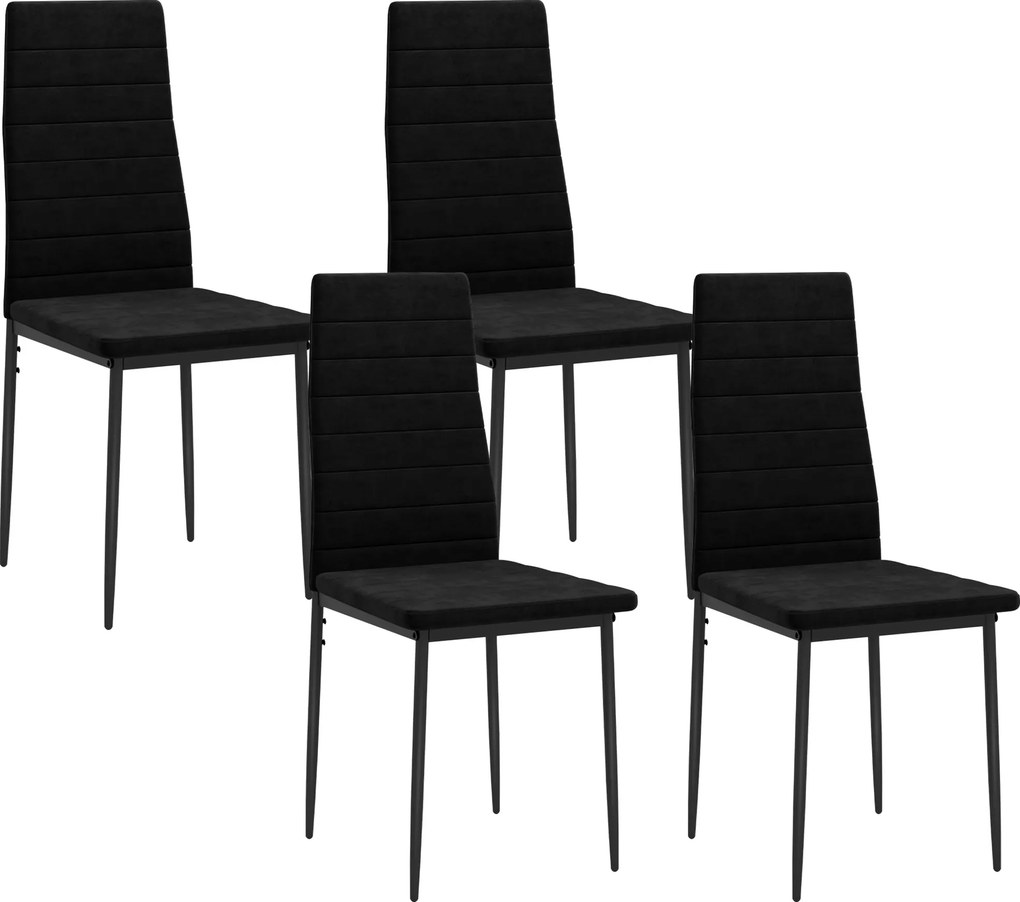 HOMCOM Conjunto de 4 cadeiras de jantar, design sem braços, estofamento em tecido, pernas de metal, Preto | Aosom Portugal