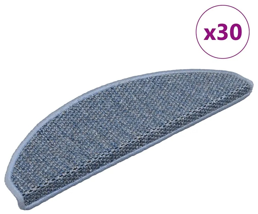 vidaXL Tapetes escada adesivos aspeto sisal 30 pcs 65x21x4 cm azul