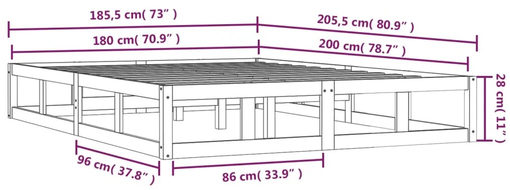 Estrutura de cama 180x200 cm super king madeira maciça