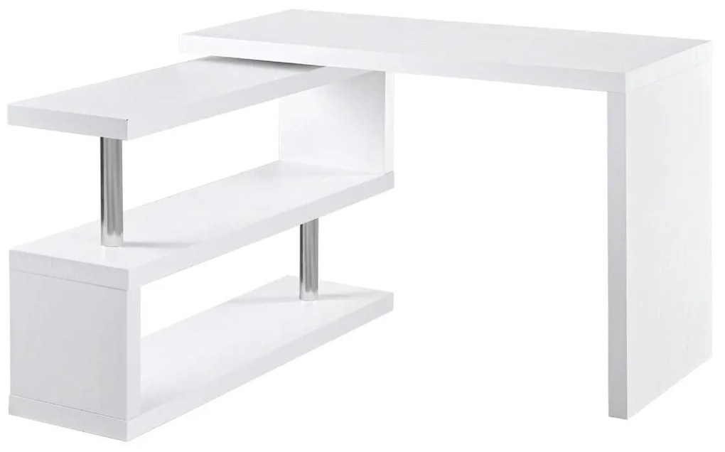 HOMCOM Secretária de Canto Giratória 360º Secretária em Forma de L com Prateleiras para Escritório Casa 114x120x76,1cm Branco