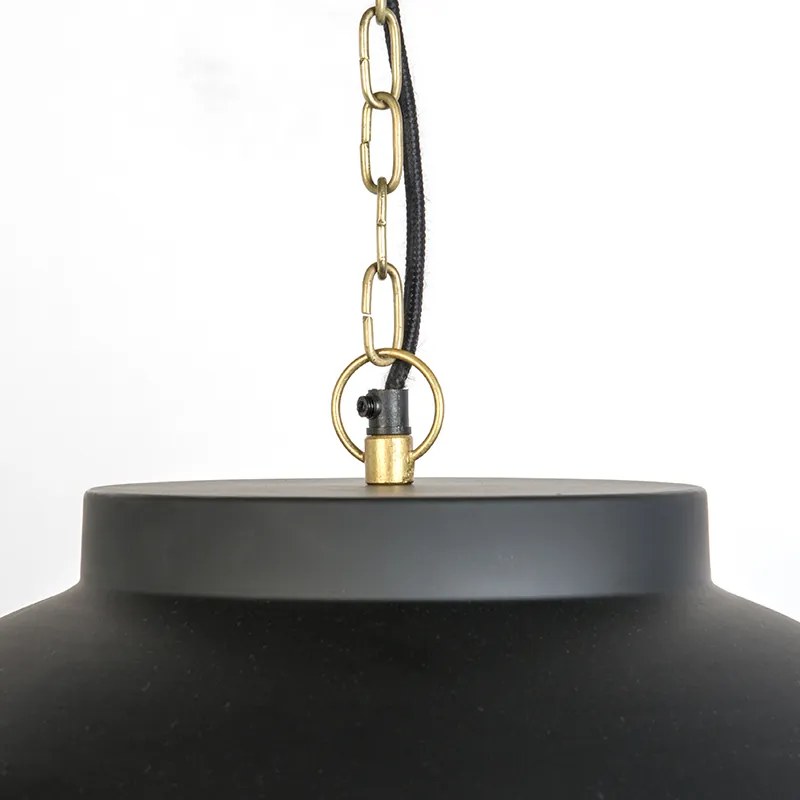 Candeeiro de suspensão preto com interior em latão 60 cm - Hoodi Industrial