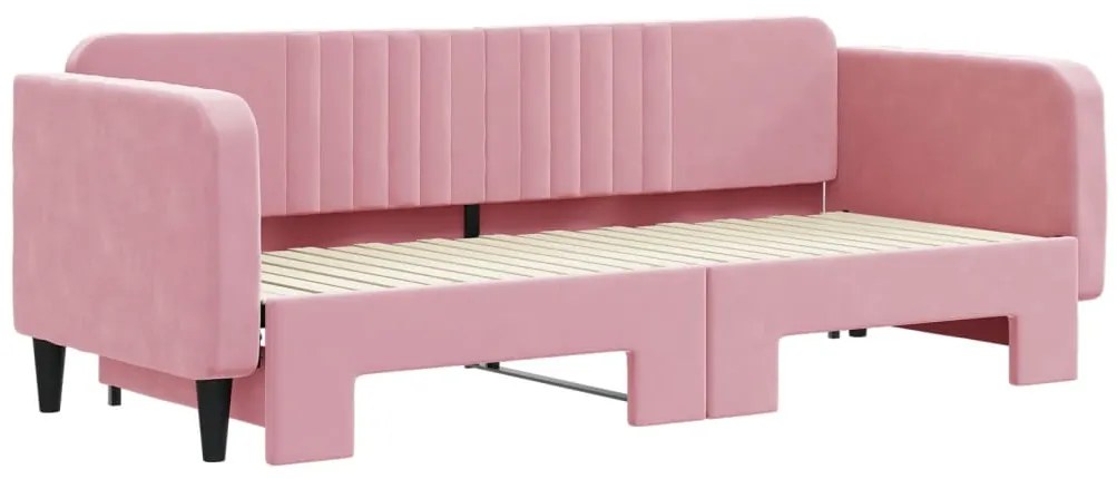 Sofá-cama com gavetão 80x200 cm veludo rosa