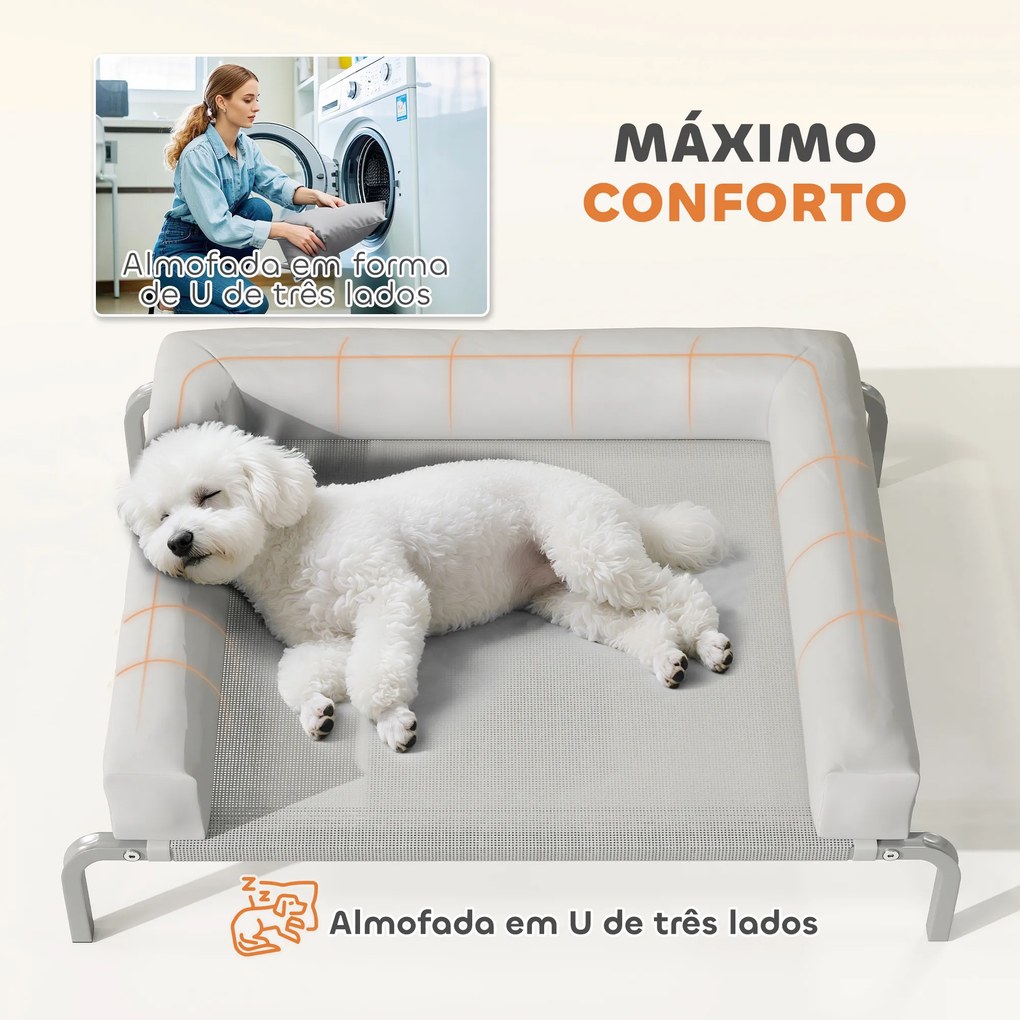 Cama Elevada para Cães com Latertais Amovíveis Cama Elevada para Cães Pequenos Portátil com Malha Respirável 90x65x30 cm Cinza