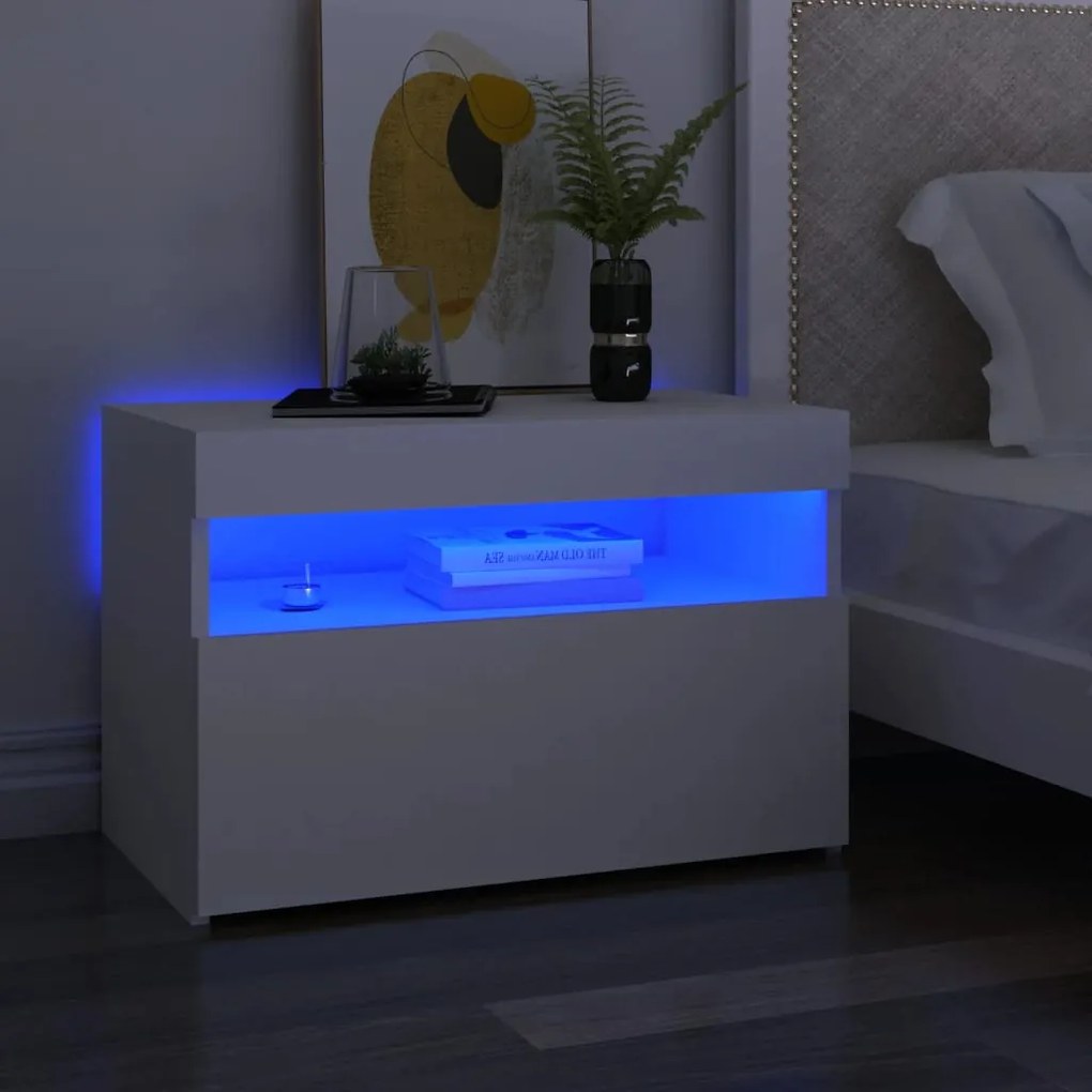 Mesa de cabeceira &amp; LED 2 pcs 60x35x40 cm deriv. madeira branco