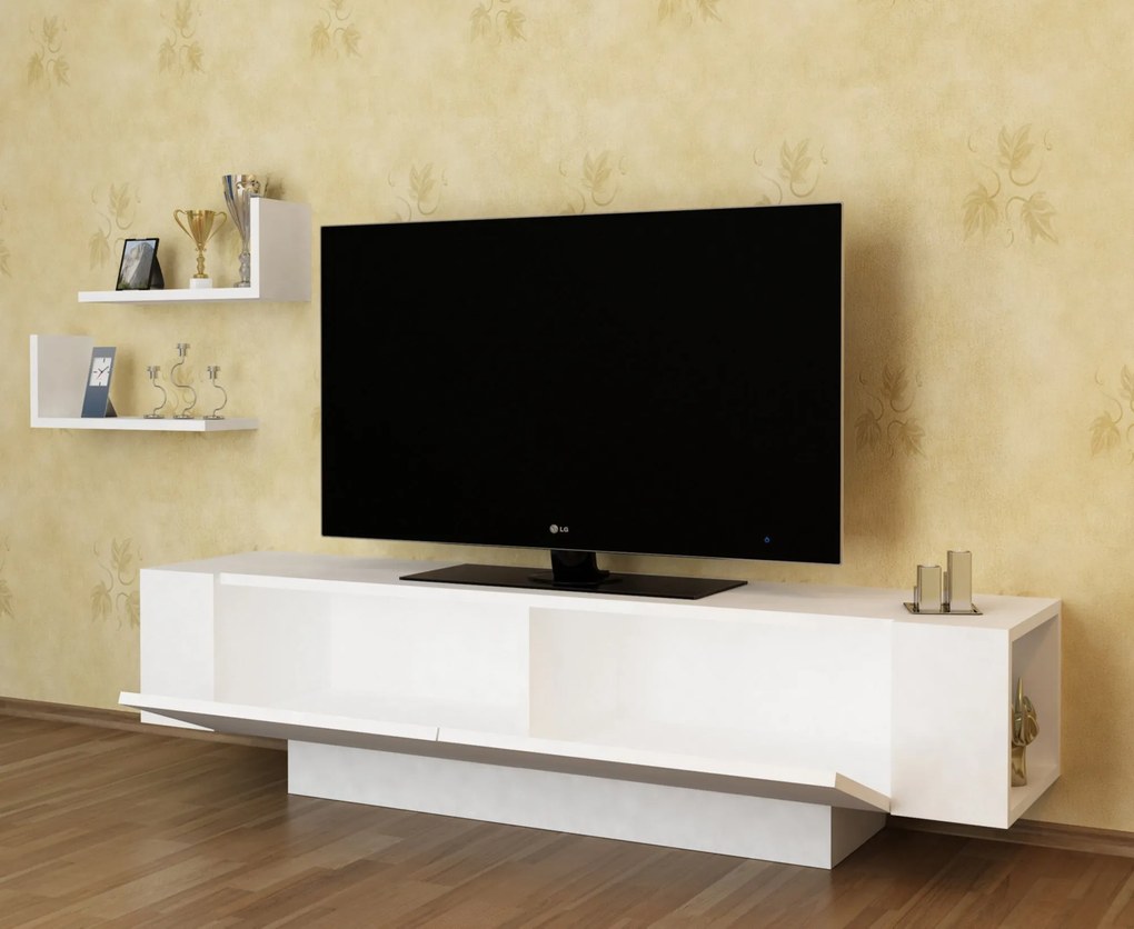 Móvel de TV "Ekol" com Prateleiras de Parede – Branco - 150x31.5x40 cm
