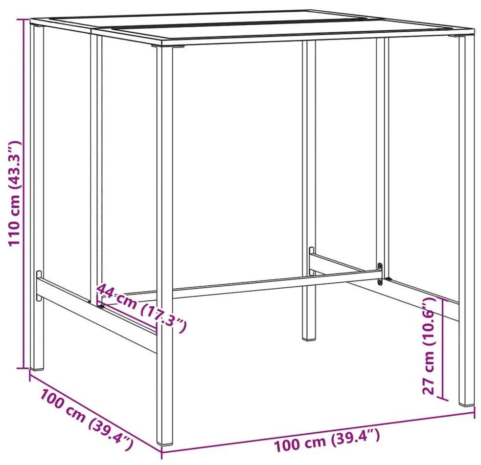Mesa de bar 100x100x110 cm aço revestido a pó preto