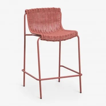 Pack De 4 Bancos Altos Em Rattan Sintético E Aço Revia Terracota & ↑65 Cm - Sklum