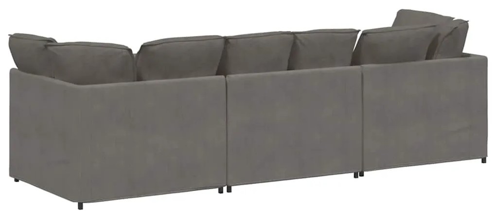 Sofá modular com almofadas tecido corduroy cinzento-claro